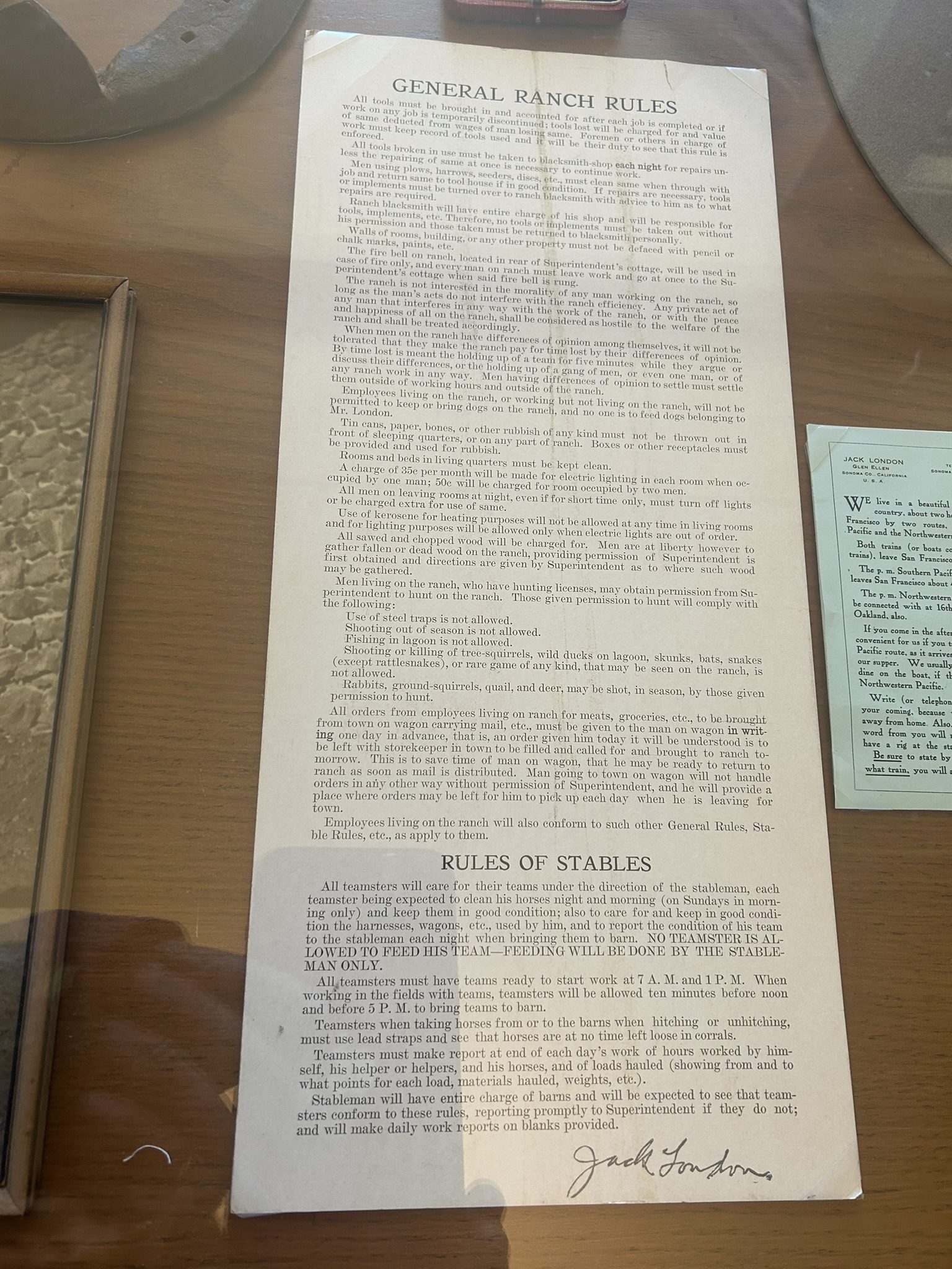 Jack London's General Ranch Rules document