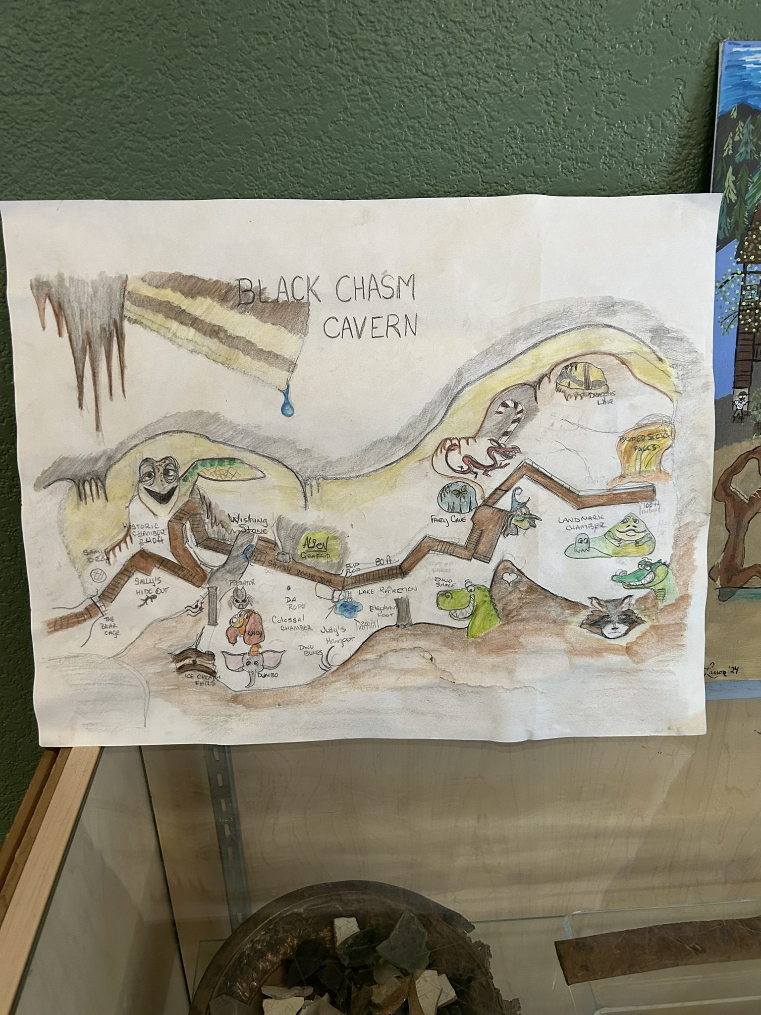 Hand-drawn cartoon map of Black Chasm Cavern