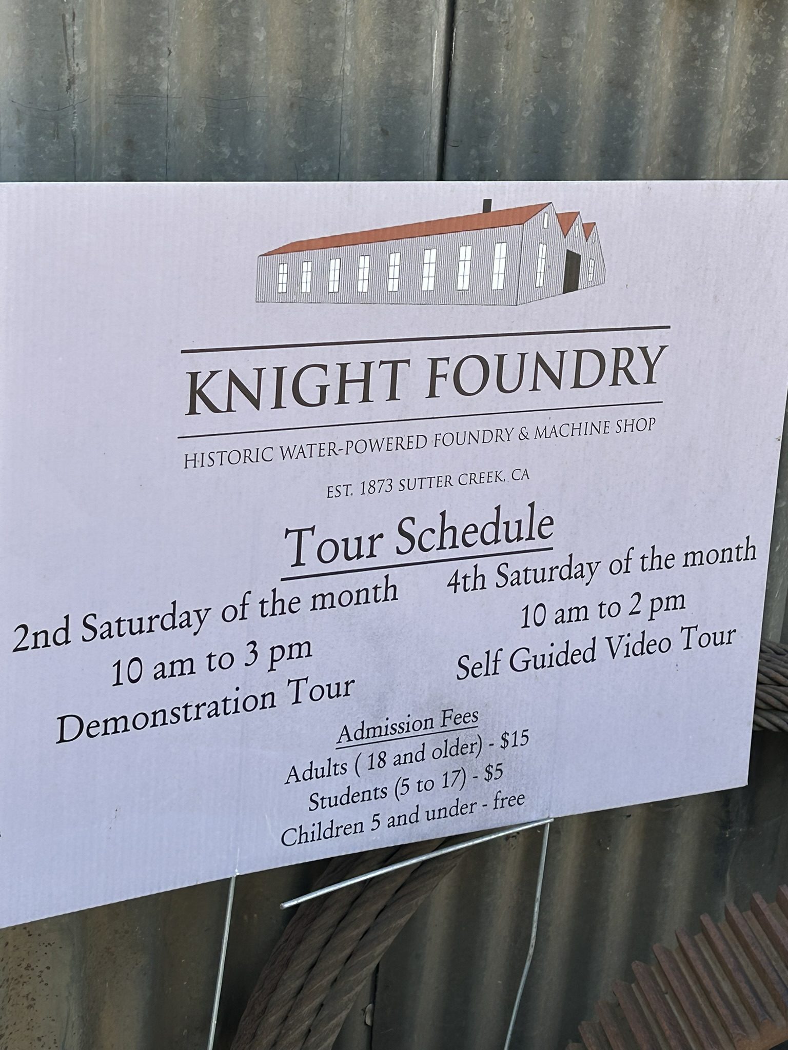 Knight Foundry tour schedule and admission sign